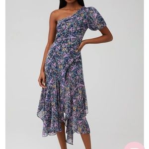 Santorini Floral One Shoulder Midi Dress - NAVY-LILAC FLORAL / M